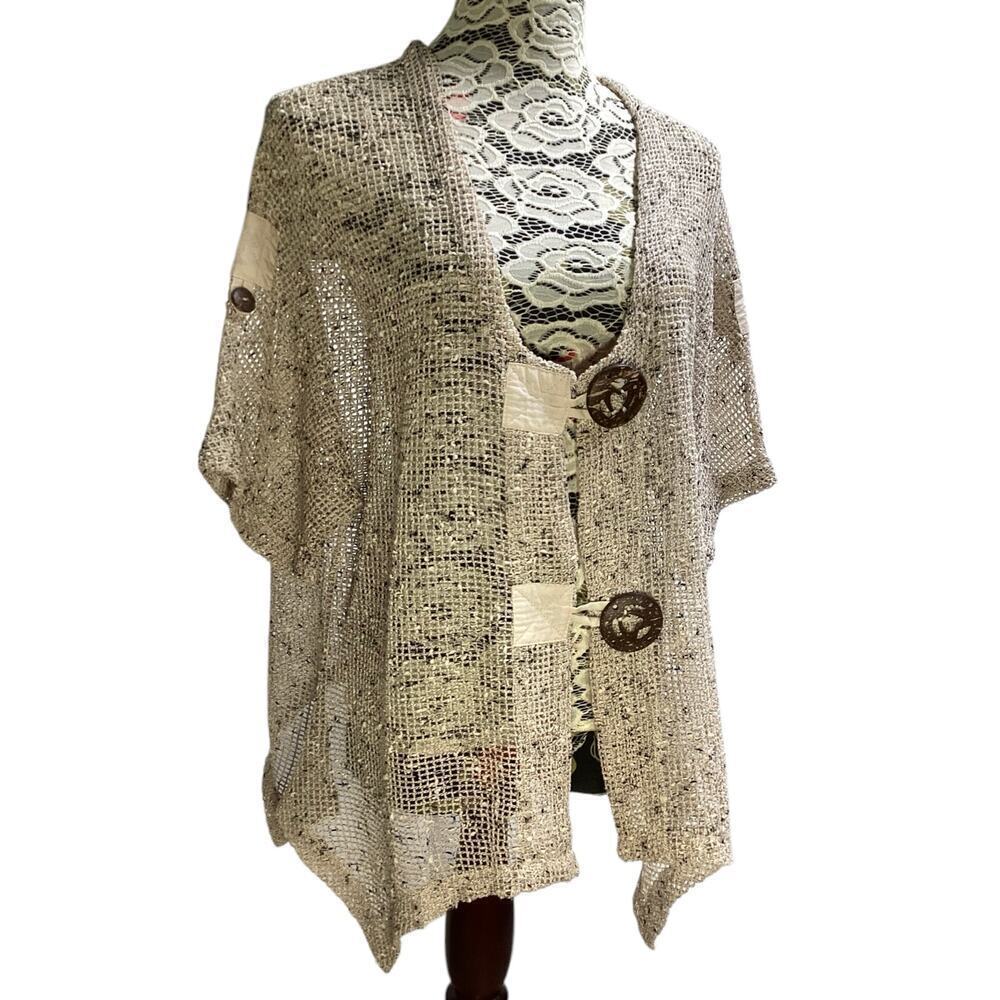 Katie todd mesh blouse topper cardigan women’s L brown